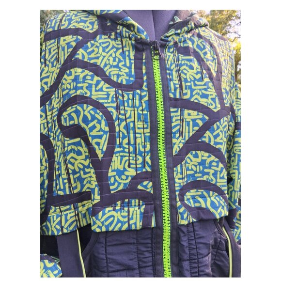 Black Lime Green Blue Quilted hoodie Jacket Plus Size - Picture 3 of 7